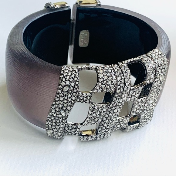 ALEXIS BITTAR • NEW Modern Lucite Oxidized Silver Checkerboard Hinged Bracelet - Picture 13 of 16